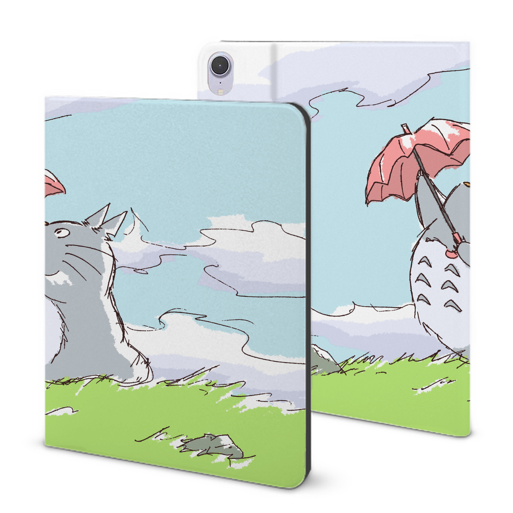 （画像用） となりのトトロ 草壁メイ 草壁サツキ My Neighbor Totoro Satsuki Kusakabe Mei Kusakabe IPad ケース ブック型 PUレザー TPU 耐衝撃 軽量 薄型 ペン収納なし 全面保護 IPad 各モデル対応